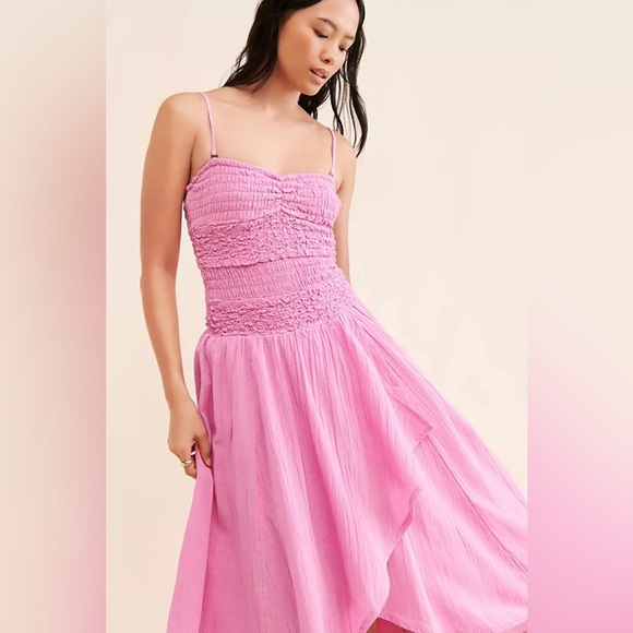 Free People Sparkling Drop-Waist Moment Midi Dress Pink M - Picture 1 of 10